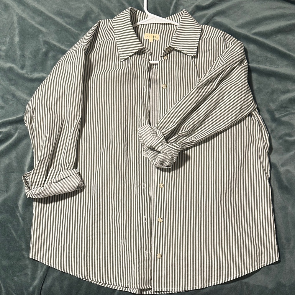 Donni Classic Rosemary Green and White Striped Women’s Shirt